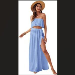 2-Piece Bandeau Top and Tie Side Long Skirt Cover Up
